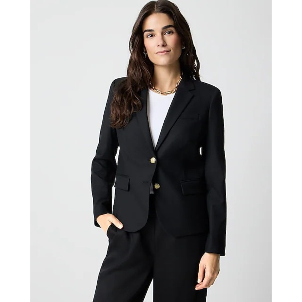 J. Crew Schoolboy Blazer Womens 2 Black Wool Twill Gold Button Lined Jacket